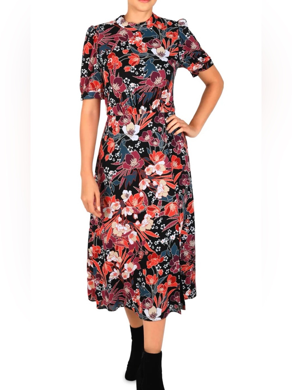 Julia Jordan - Mock Neck Tie Back Short Sleeve Midi